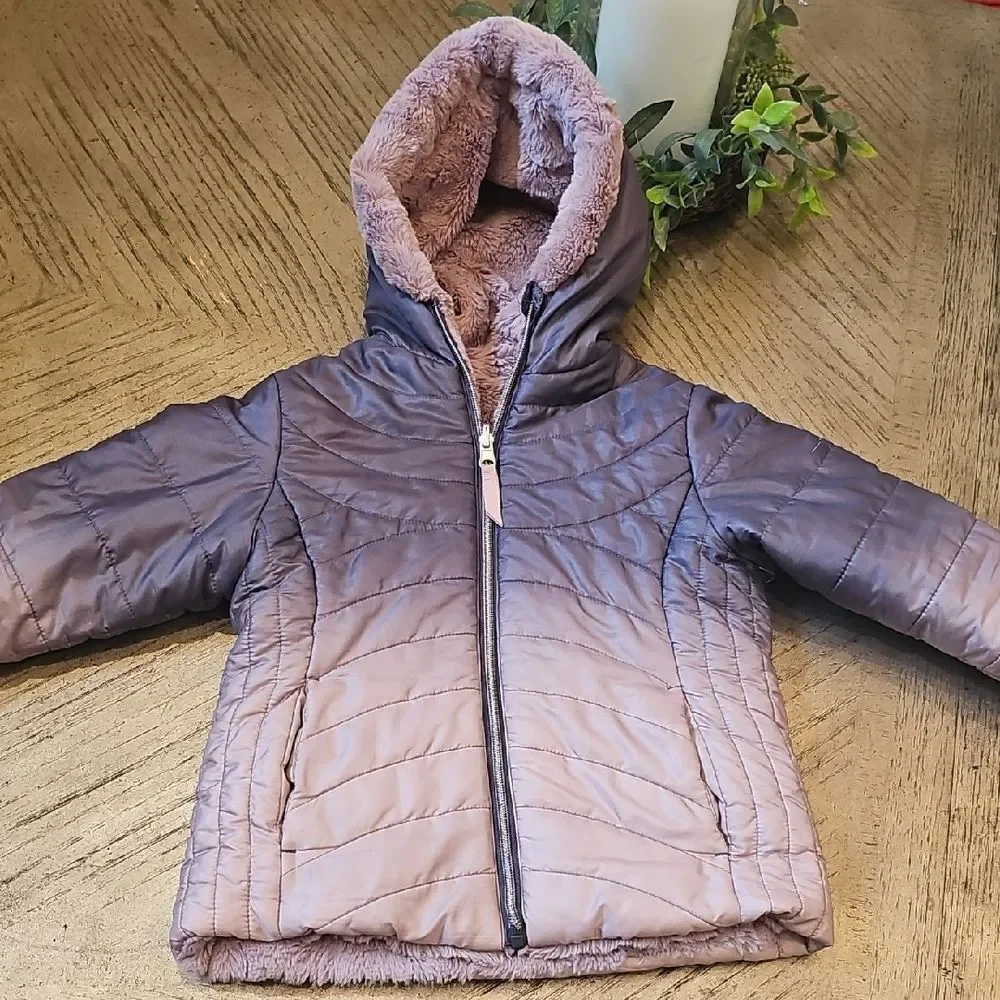 Purple Ombre Puffer Faux Fur Reversible Jacket Size 5/6 Pacific Trail